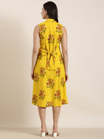 Women A-Line Floral Dress-AT-A1207-PC-Mustard