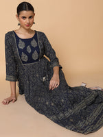 Women Floral Navy Blue Anarkali Kurta-AT-A1429-LG-Navyblue