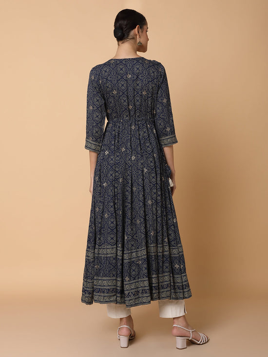 Women Floral Navy Blue Anarkali Kurta-AT-A1429-LG-Navyblue