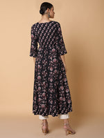 Women Floral Sequins Black Anarkali Kurta-AT-A1454-LG-Black