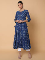 Women Floral Sequins Blue Anarkali Kurta-AT-A1454-LG-Blue