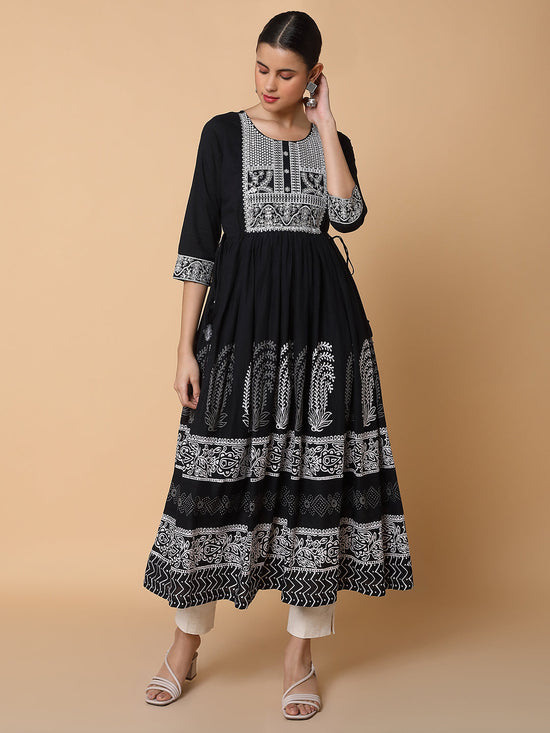 Women Solid Black Anarkali Kurta-AT-A1470-LG-Black