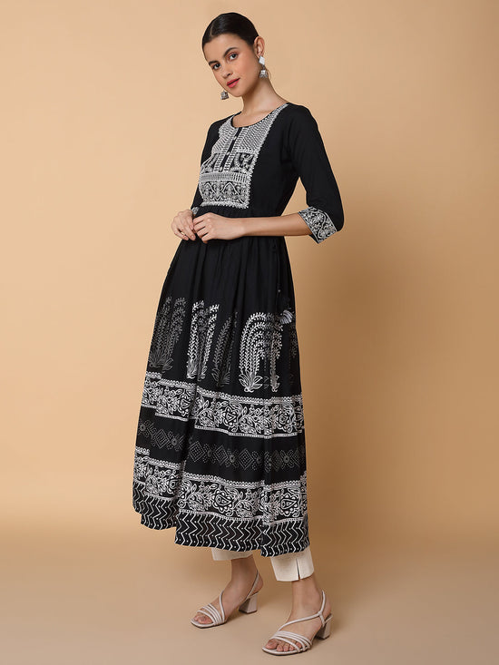 Women Solid Black Anarkali Kurta-AT-A1470-LG-Black