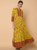 Women Floral Mustard Anarkali Kurta-AT-A1488-LG-Mustard