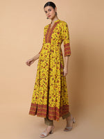 Women Floral Mustard Anarkali Kurta-AT-A1488-LG-Mustard