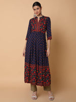 Women Floral Navy Blue Anarkali Kurta-AT-A1506-LG-Navyblue