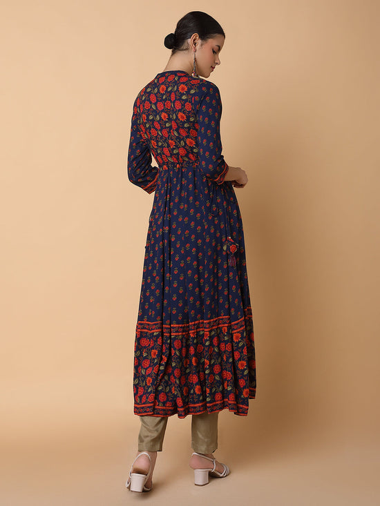 Women Floral Navy Blue Anarkali Kurta-AT-A1506-LG-Navyblue