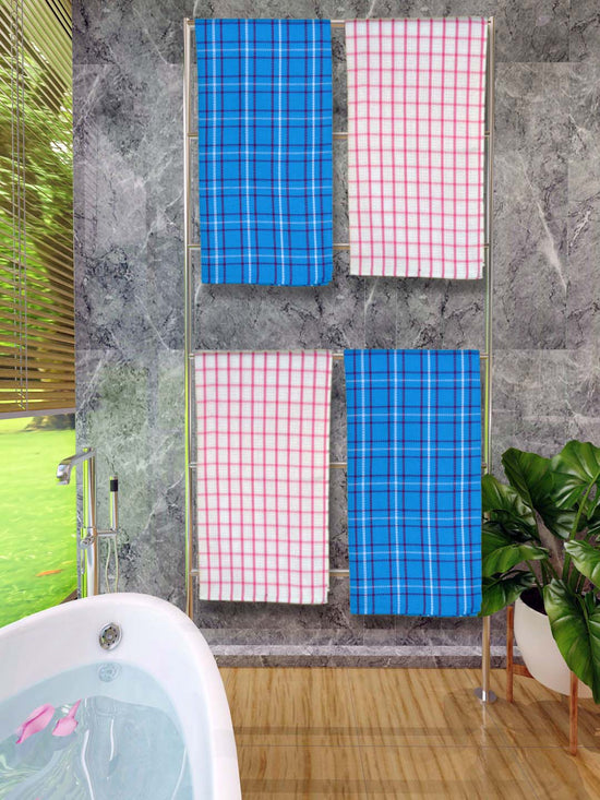 Athom Living Premium Gamcha Bath Towel 65 x 135 cm Pack of 4 Multicolored checkered-ATZ-BT-1C-1C-1G-1G