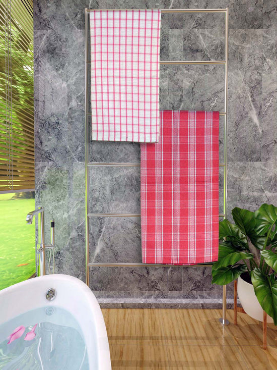 Athom Living Premium Gamcha Bath Towel 65 x 135 cm Pack of 2 Multicolored checkered-ATZ-BT-1C-1H