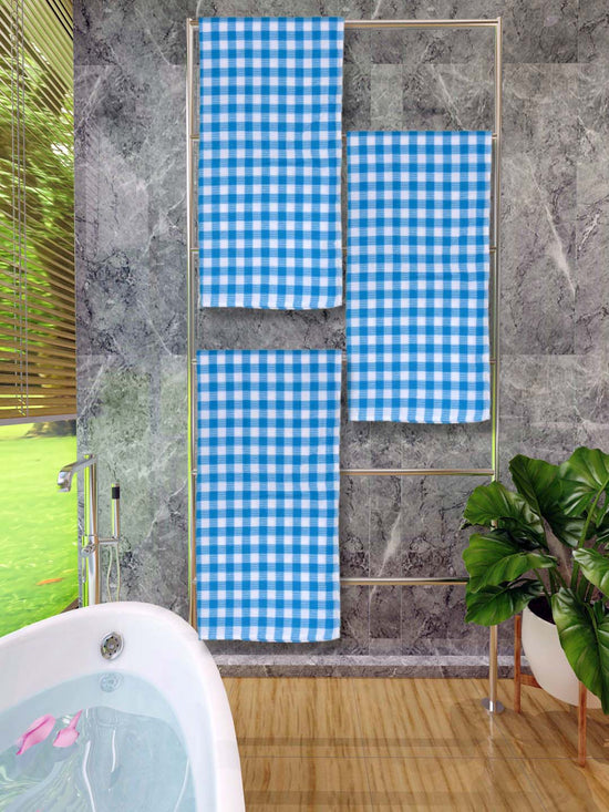 Athom Living Premium Gamcha Bath Towel 65 x 135 cm Pack of 3 Multicolored checkered-ATZ-BT-1F-C3