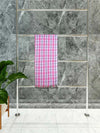 Athom Living Premium Gamcha Bath Towel 75 x 150 cm Pack of 1 White with Pink checkered-ATZ-BT-9J