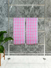 Athom Living Premium Gamcha Bath Towel 75 x 150 cm Pack of 2 White with Pink checkered-ATZ-BT-9J-C2