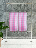 Athom Living Premium Gamcha Bath Towel 75 x 150 cm Pack of 2 White with Pink checkered-ATZ-BT-9J-C2