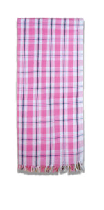 Athom Living Premium Gamcha Bath Towel 75 x 150 cm Pack of 2 White with Pink checkered-ATZ-BT-9J-C2