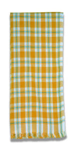 Athom Living Premium Gamcha Bath Towel 75 x 150 cm Pack of 1 White with Yellow checkered-ATZ-BT-9K