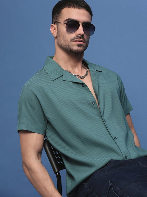 Men Teal Cuban Collar Shirt-AU-4004-Teal