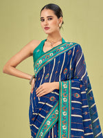 Saree Mall Women's Cotton Blend Navy Blue Woven Design Designer Saree With Blouse Piece-AVANI87101