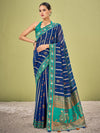 Saree Mall Women's Cotton Blend Navy Blue Woven Design Designer Saree With Blouse Piece-AVANI87101