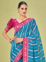 Saree Mall Women's Cotton Blend Light Blue Woven Design Designer Saree With Blouse Piece-AVANI87103