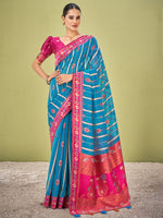 Saree Mall Women's Cotton Blend Light Blue Woven Design Designer Saree With Blouse Piece-AVANI87103