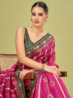 Saree Mall Women's Cotton Blend Pink Woven Design Designer Saree With Blouse Piece-AVANI87104