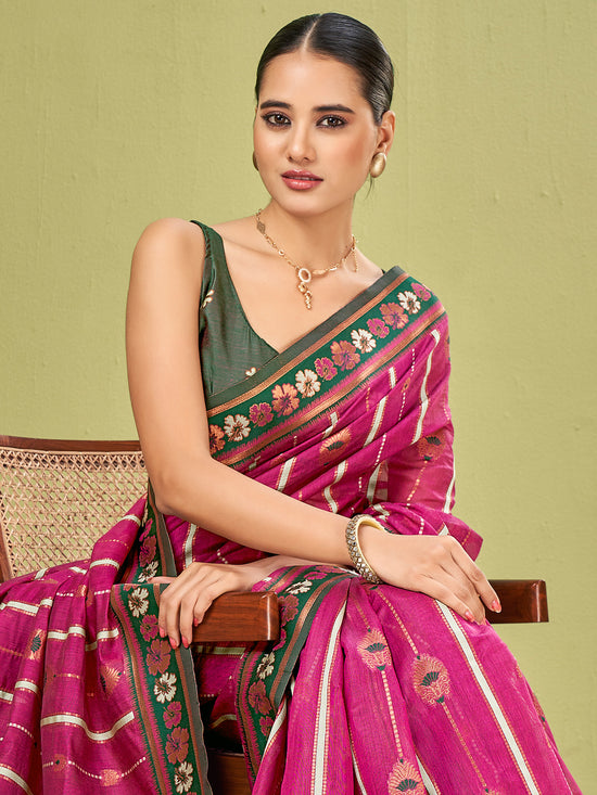 Saree Mall Women's Cotton Blend Pink Woven Design Designer Saree With Blouse Piece-AVANI87104