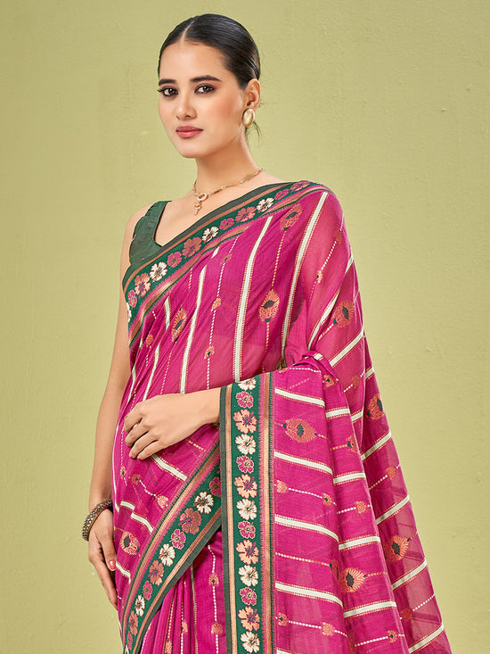 Saree Mall Women's Cotton Blend Pink Woven Design Designer Saree With Blouse Piece-AVANI87104