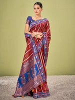 Saree Mall Women's Cotton Blend Maroon Woven Design Designer Saree With Blouse Piece-AVANI87105