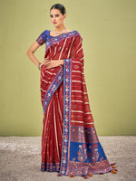 Saree Mall Women's Cotton Blend Maroon Woven Design Designer Saree With Blouse Piece-AVANI87105