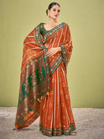 Saree Mall Women's Cotton Blend Rust Woven Design Designer Saree With Blouse Piece-AVANI87106