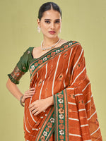 Saree Mall Women's Cotton Blend Rust Woven Design Designer Saree With Blouse Piece-AVANI87106