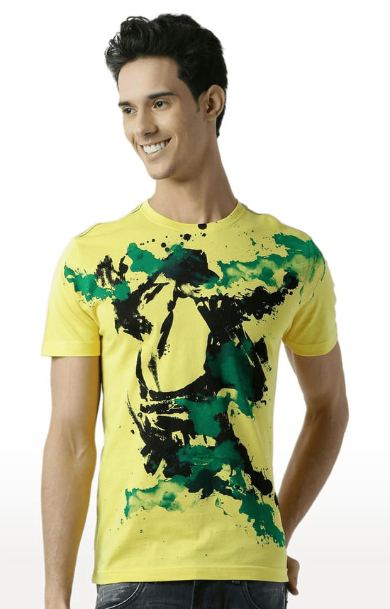 Huetrap Yellow Mens Short Sleeve Graphic Printed Tshirt-HT13MKGRAYLW00121