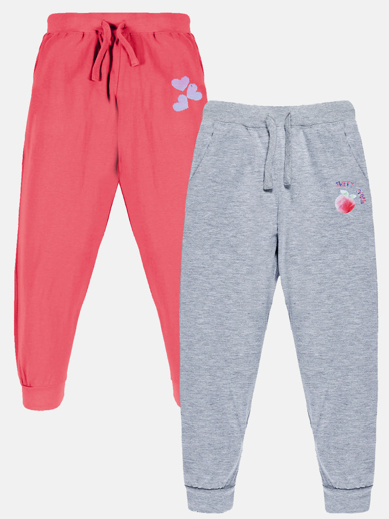Girls Heart & Peach Printed Track Pant Pack of 2