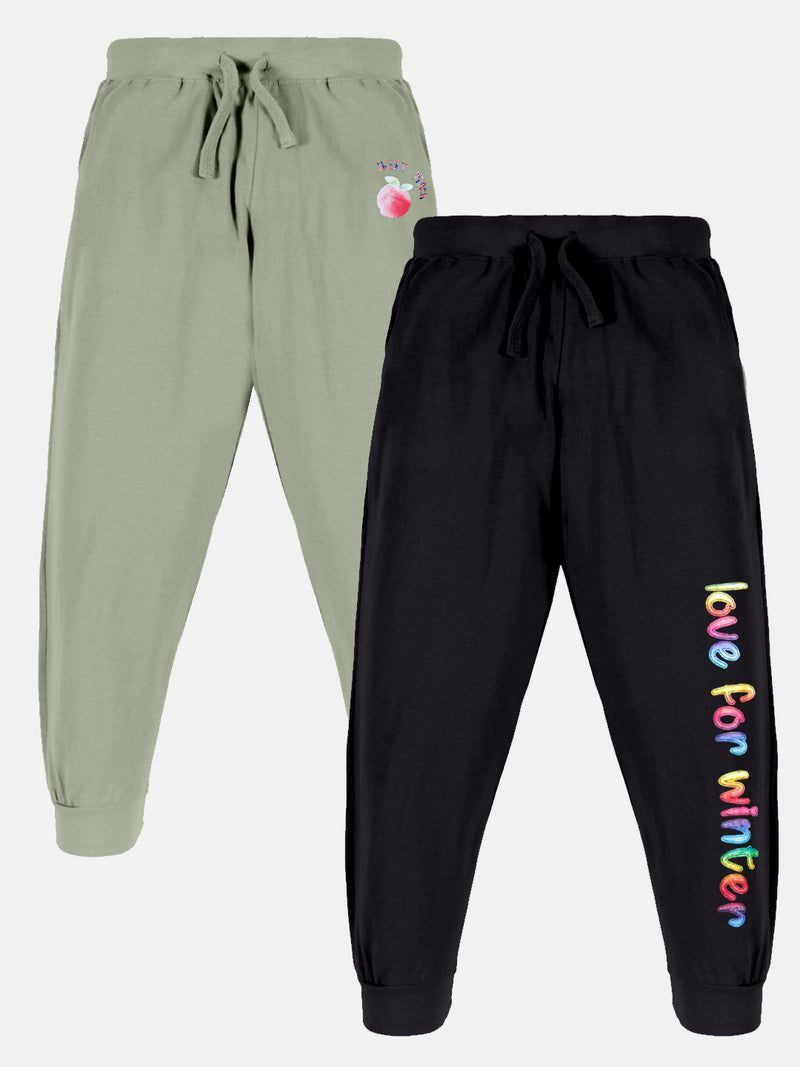 Girls Peach & Winter Printed Track Pant Pack of 2