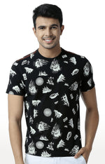 Huetrap Black Mens Short Sleeve Graphic Printed Tshirt-HT16MKGRABLK00393