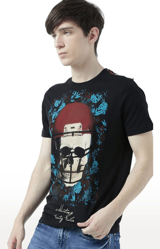 Huetrap Black Mens Short Sleeve Graphic Printed Tshirt-HT17MKGRABLK00661