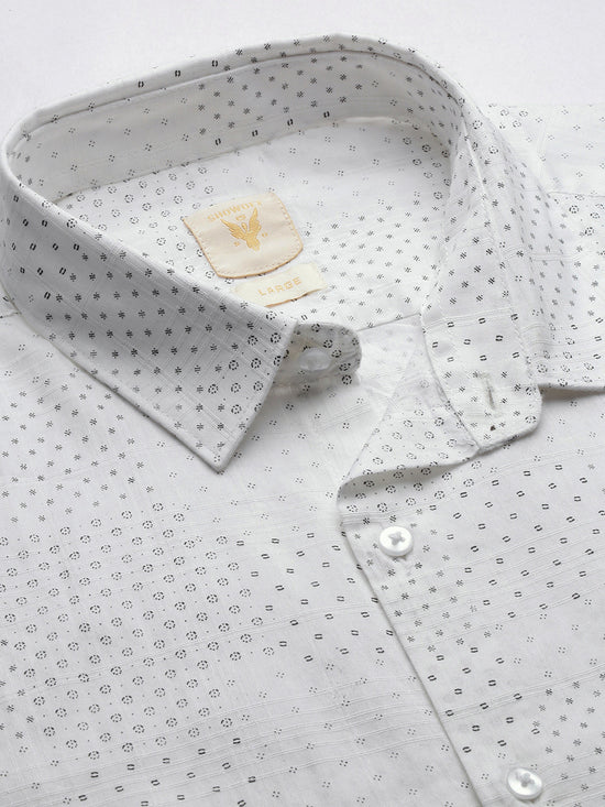 Men Micro Print White Slim Fit Shirt-Abel-2895-White