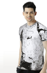 Huetrap White Mens Short Sleeve Graphic Printed Tshirt-HT15MKGRAWHT00161