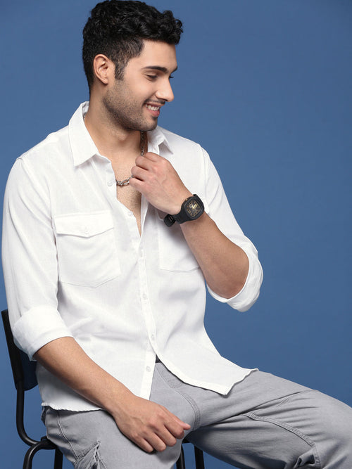 Men Solid White Slim Fit Shirt-Alby-2727-White