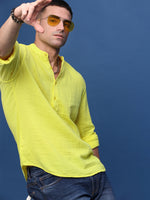 Men Yellow Solid Slim Fit Casual Kurta-Amiya-3303-Yellow