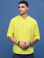 Men Yellow Solid Slim Fit Casual Kurta-Amiya-3303-Yellow