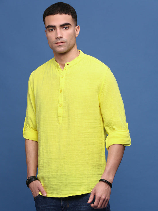 Men Yellow Solid Slim Fit Casual Kurta-Amiya-3303-Yellow