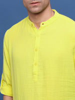 Men Yellow Solid Slim Fit Casual Kurta-Amiya-3303-Yellow