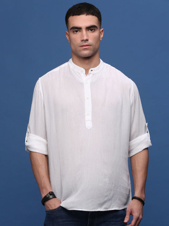 Men White Solid Slim Fit Casual Kurta-Amiya-3304-White