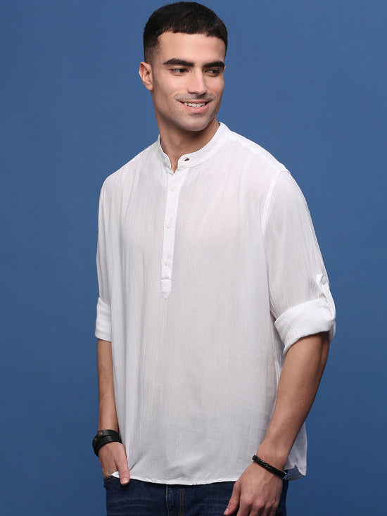 Men White Solid Slim Fit Casual Kurta-Amiya-3304-White