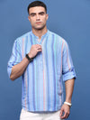 Men Blue Striped Slim Fit Casual Kurta-Amiya-3307-Blue