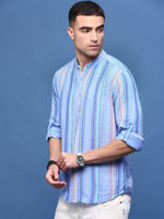 Men Blue Striped Slim Fit Casual Kurta-Amiya-3307-Blue