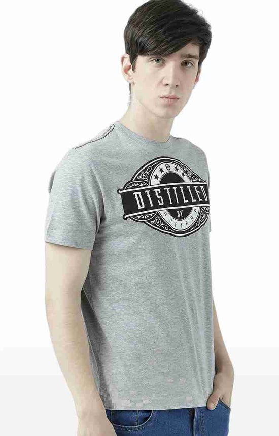 Huetrap Grey Mens Short Sleeve Graphic Printed Tshirt-HT17MKGRAGML01113