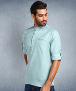 Hangup Men Standard Solid Men's Indian Wear-Aqua_Magic_Bon_Short2Kurta