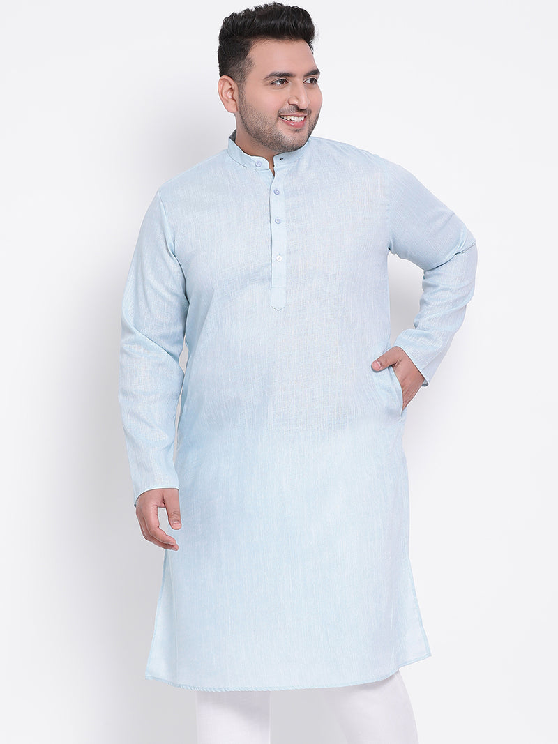 Hangup Men Standard Solid Men's Indian Wear-Aqua_Linen_OnlyLongKurta